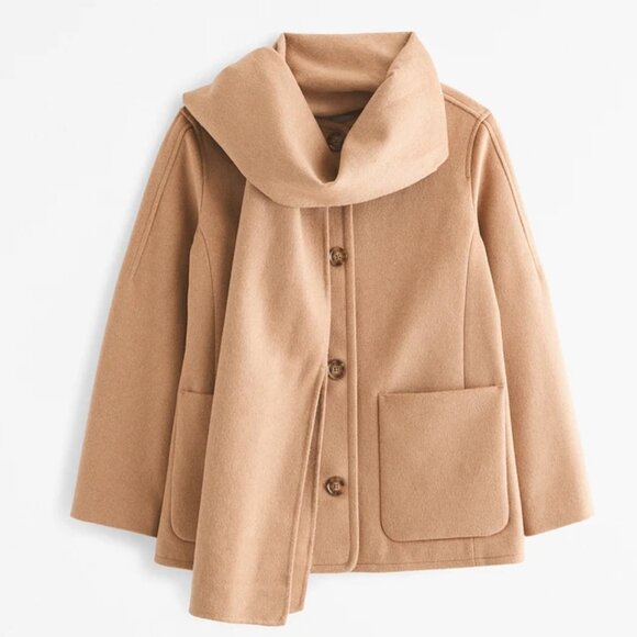 Abercrombie & Fitch Removable Scarf Wool-Blend Coat - Camel (NWT) - Picture 1 of 5